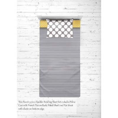 Bacati - Dots Pin Stripes Gray Yellow 3 pcToddler Sheet Set