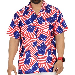 LA LEELA Men's 4th of July Hawaiian American US Flag Shirt Holiday Short Sleeve Button Down Patriotic Shirts for Men - 1 of 4