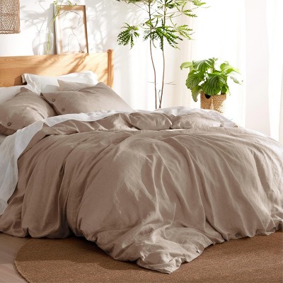 3 Pieces Linen Soft & Cozy Duvet Cover Linen Cotton Blend Bedding Set Tropical Plants Beige Color Cooling Bedding