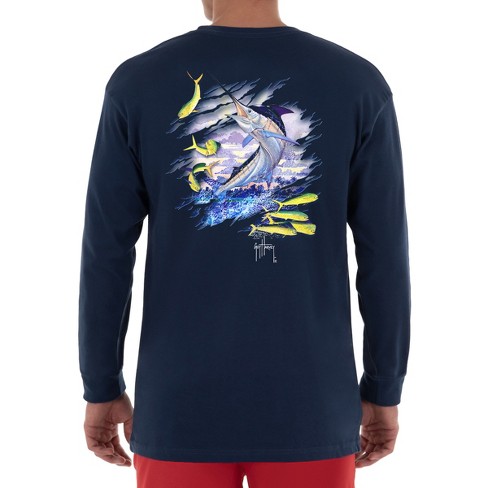 Guy Harvey Men's Ripped Long Sleeve Sun Protection Upf 50+ Top - Estate  Blue Small : Target