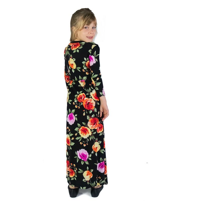 24seven Comfort Apparel Girls Floral Pleated Waist Maxi Dress, 3 of 5