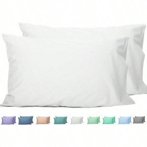 Queen Pillowcases Set of 2, 100 Cotton, 20x30 inches, Bright White, Soft Breathable - 1 of 4