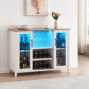 Decorative Storage Cabinets with LED Light, Glass Door Wine Cabinet, Kitchen Sideboard with Rack - 1 of 4