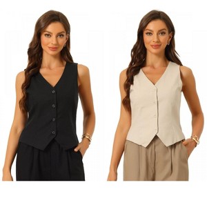 INSPIRE CHIC Women's Fashion Sleeveless Button Down V Neck Crop Summer Vest 2 Packs - 1 of 4