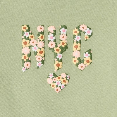 Cat & Jack Girls' Short Sleeve 100% Cotton 'Floral NYC' Graphic T-Shirt - Cat & Jack™ Olive Green XL — фото 3