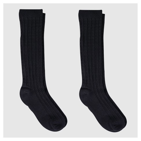 Girls' Knee-High Socks 2pk - Cat & Jack™ Black - image 1 of 3