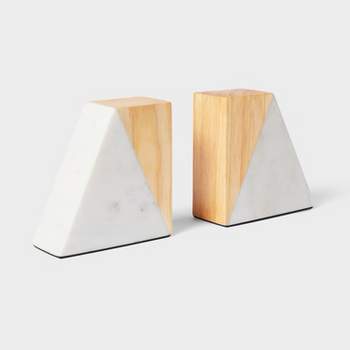 2pk Marble and Wood Bookend Set - Threshold™