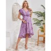 Coolmee Women's Maternity V Neck Ruffle Short Sleeve Wrap Dress Casual Flowy Nursing Breastfeeding Midi Dress with Belted - 3 of 4