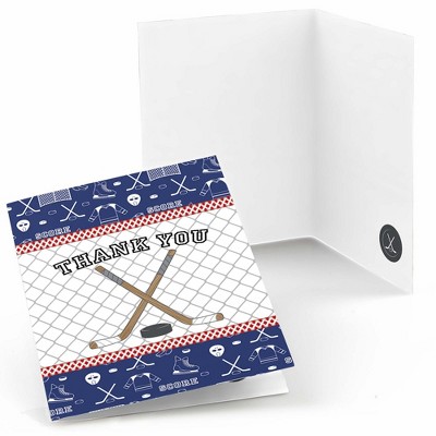 Big Dot of Happiness Shoots and Scores - Hockey - Baby Shower or Birthday Party Thank You Cards (8 Count)