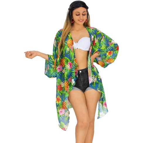 LA LEELA Women's Summer Duster Vacation Beach Wear Mini Bathing Suit Cardigans Holiday Swimwear Coverups Large-X-Large Blue, Floral - image 1 of 4