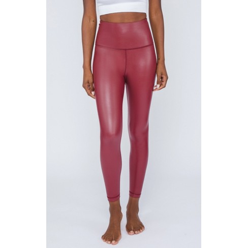 90 Degree By Reflex Faux Leather Yoga Pants In Rhubarb