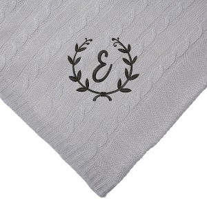 Personalization Mall Floral Wreath Initial Cable Knit Throw Blanket, Grey, 50"x60" - 1 of 1