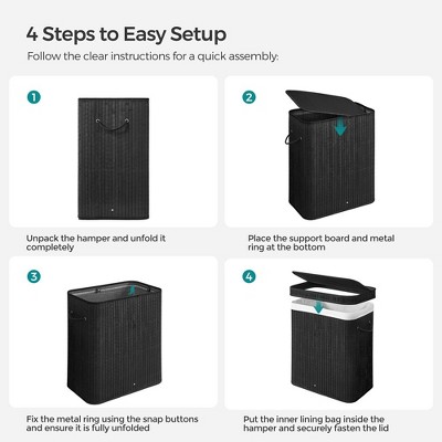 Black Bamboo Foldable Laundry Hamper with Lid and Handles
