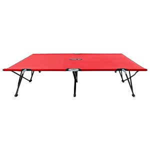 vidaXL Two Person Folding Sun Lounger Garden Patio Outdoor Sunbed Camping Lounge Hiking Bed Lounger Camp Military Cot Travel Red Steel - 1 of 4