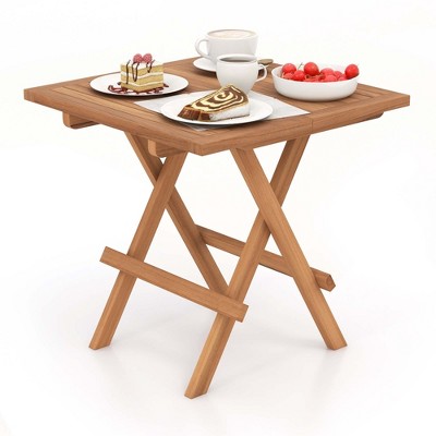 Teak Wood Folding Patio Side Table with Slatted Top