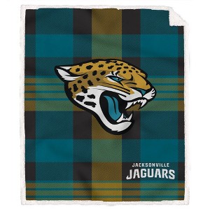 NFL Jacksonville Jaguars Plaid Steel Royal Plush Faux Shearling Blanket - 1 of 1