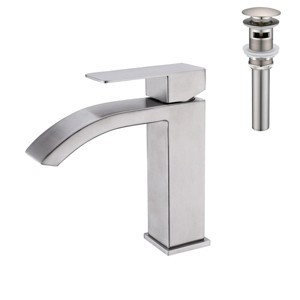 ChicFurnit Bathroom Sink Faucet Waterfall Spout Single Handle with Pop Up Drain for Modern Vanity, Silver, 11"*10"*5.5" - 1 of 4