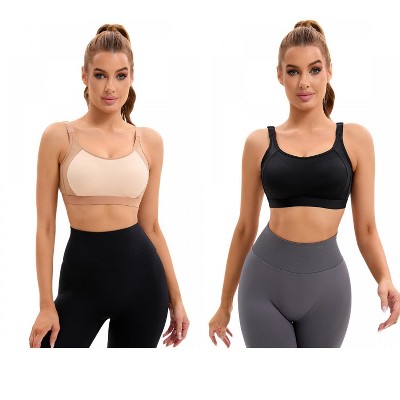 INSPIRE CHIC 2 Pcs Women's Contrasting Colors Adjustable Straps Workout Fixed Cup U Back Sports Bras