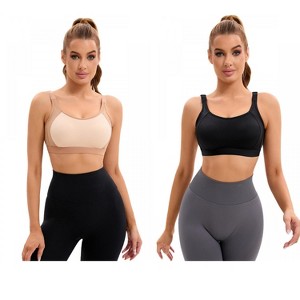 INSPIRE CHIC 2 Pcs Women's Contrasting Colors Adjustable Straps Workout Fixed Cup U Back Sports Bras - 1 of 4