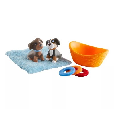 HABA Little Friends Puppies - Includes 2 Pups, Blanket, Basket and 3 Frisbees