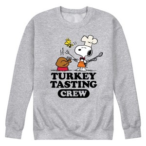 Men's - Peanuts - Snoopy Woodstock Thanksgiving Turkey Tasting Crew Graphic Fleece Sweatshirt - 1 of 4
