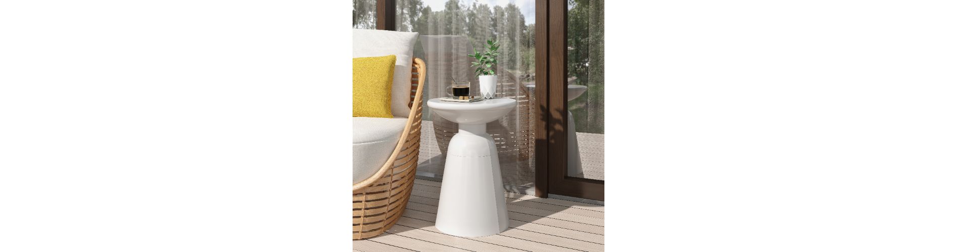 Lyngins Modern Iron Patio Side Tables with Flared Design Bases, Outdoor End Tables with Circular Tops, White Sofa Side Table