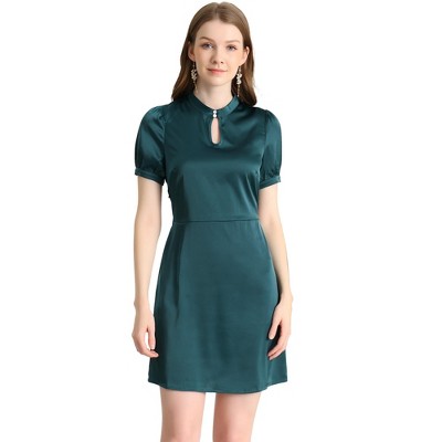 INSPIRE CHIC Women's Choker Neck Short Sleeves Satin Dresses