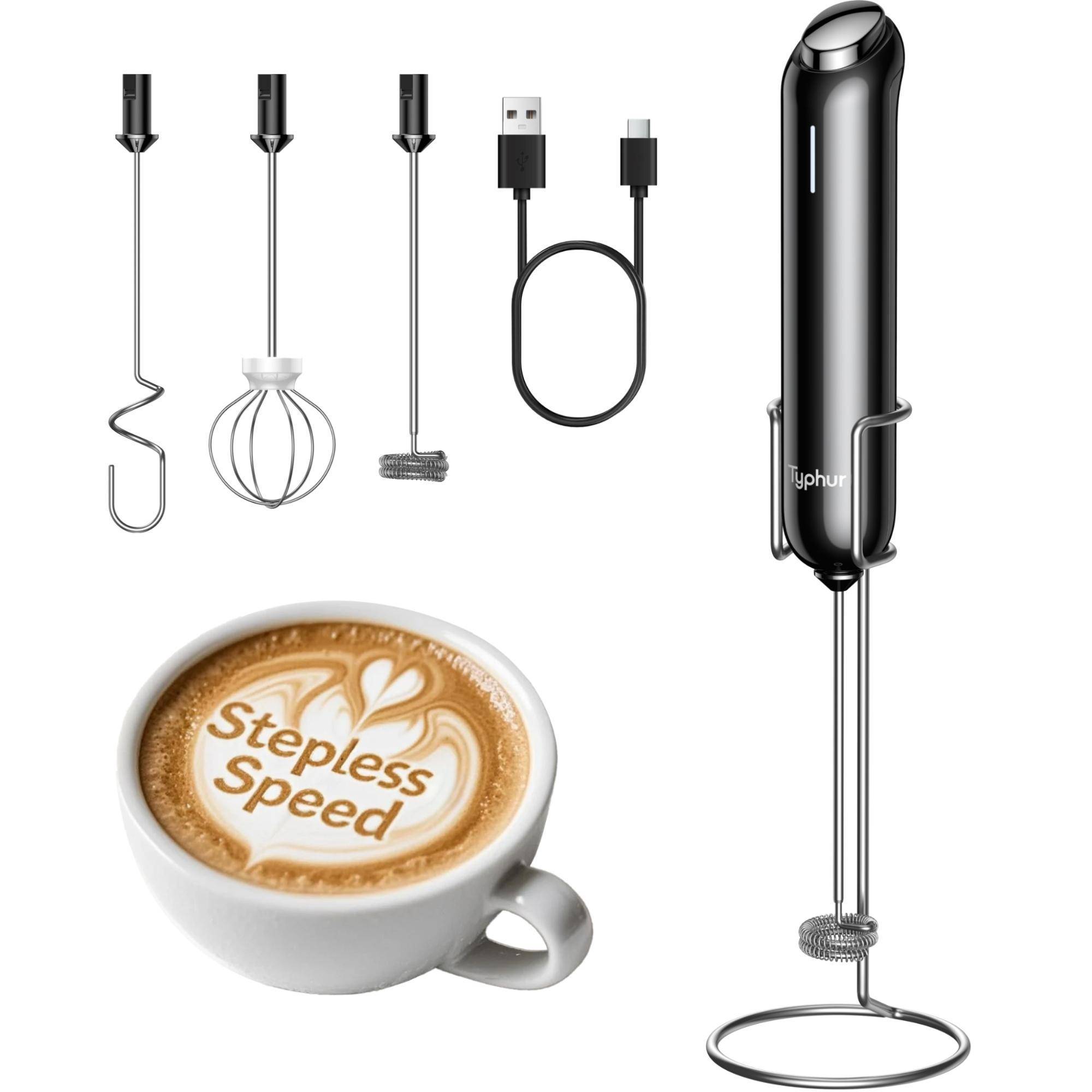 Typhur InstaWhisk Rechargeable Milk Frother Wand, Handheld Mixer with Variable Speed and 3 Whisks for Coffee, Matcha, and Latte