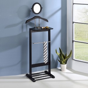 Kings Brand Furniture - Wardrobe Wood Suit Valet Stand, Clothes Trouser Bar Rack, Tie, Belt Hanger and Shoe Rack, Black/Chrome - 1 of 4