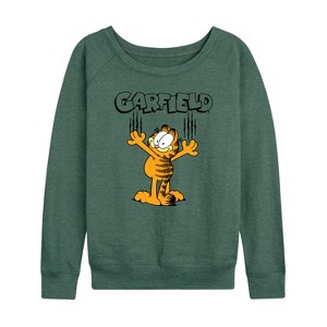 Women's - Garfield - Cat Scratches Lightweight French Terry Wide Neck Long Sleeve Graphic Shirt - 1 of 4