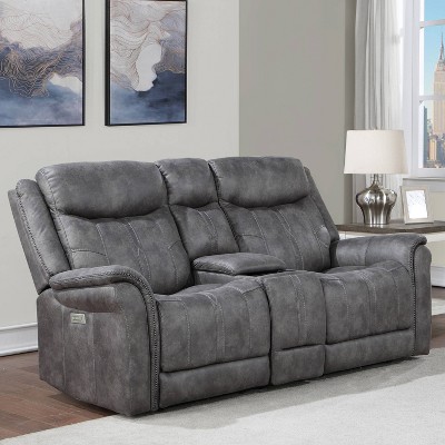 Gray Faux Suede Power Reclining Loveseat with Storage