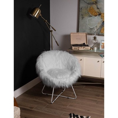 Silver Faux Fur Papasan Chair with Metal Legs
