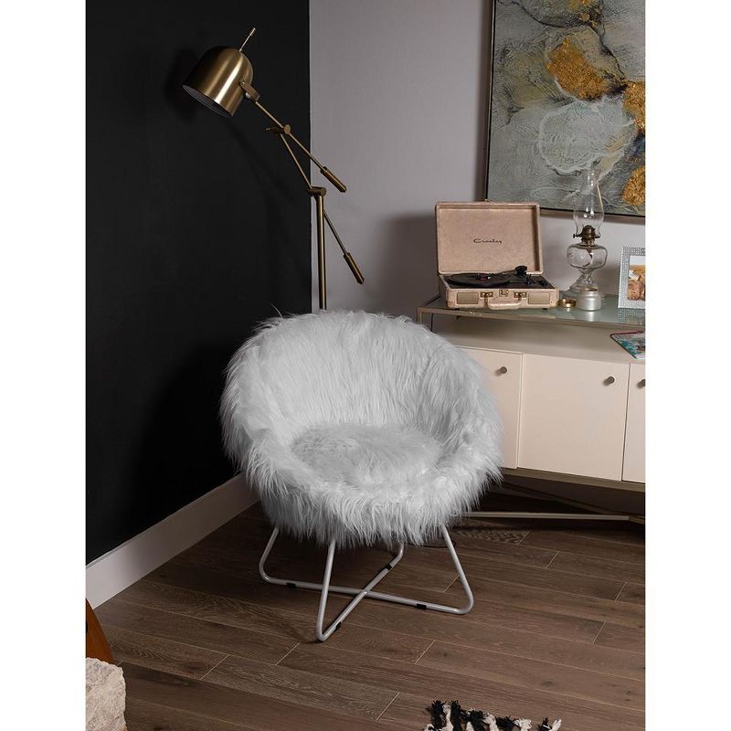 BirdRock Home Grey Faux Fur Papasan Chair with Silver Legs, 5 of 7