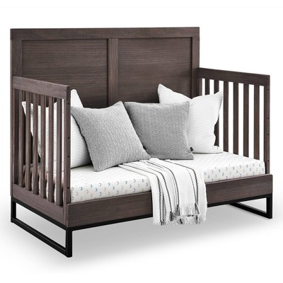 Rustic Gray and Matte Black 6-in-1 Convertible Baby Crib