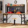48in Adjustable Workbench, Heavy Duty Wooden Desktop Rolling Workbench with pegboard,Hooks,Shelf, Load Capacity 2000 lb, for Garage, Workshop, Home - 2 of 4