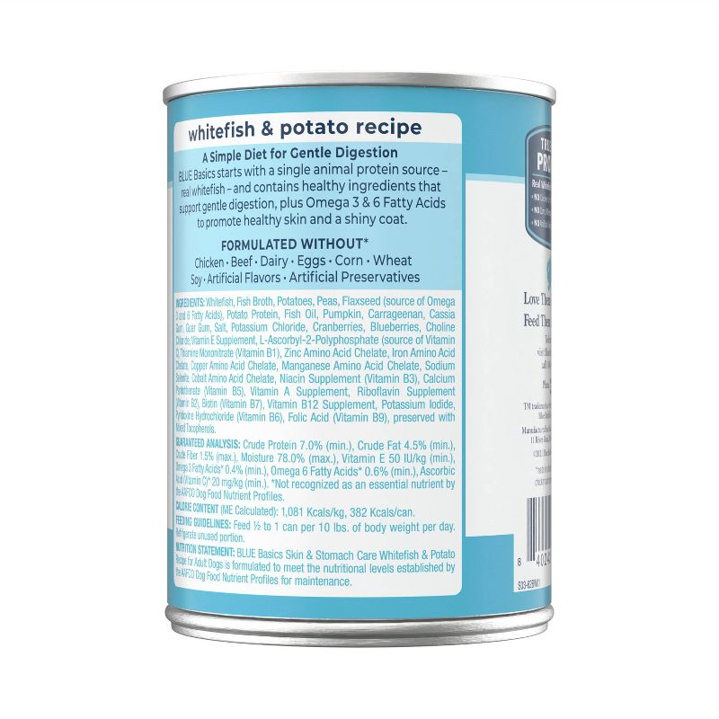Blue Buffalo Basics Skin &#38; Stomach Care  Grain Free Natural  White Fish &#38; Potato Recipe Adult Wet Dog Food - 12.5oz, 4 of 11