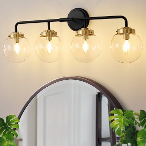 POWLIG 30.71-in 4-Light Black&Gold Bathroom Light Fixtures Over Mirror Vanity Lighting with Clear Glass Globe Shades - 1 of 4