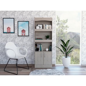 TOAOTBNBO 3 Tier Tall Bookcase with Metal Hardware, Open Bookshelves for Magazines Narrow Living Room Shelf with Double Doors, Gray - 1 of 4