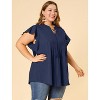 Agnes Orinda Women's Plus Size Cotton Flutter Sleeve Drawstring Flowy Summer Split V Neck Blouse - 4 of 4