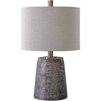 Uttermost Rustic Accent Table Lamp 23" High Dark Bronze Ceramic Beige Linen  Drum Shade for Living Room Bedroom House Bedside