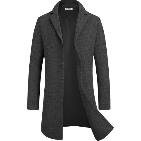 COOFANDY Mens Wool Blend Coat Winter Trench Coats Notched Lapel Collar Single Breasted Overcoat Classic Peacoat With Pockets Dark Grey S