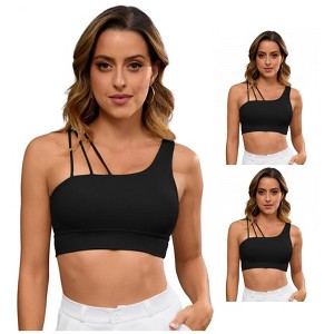 INSPIRE CHIC 3 Packs Women's Yoga Bra Workout Tops for Women Thin Straps Asymmetrical Sports Bra - 1 of 4