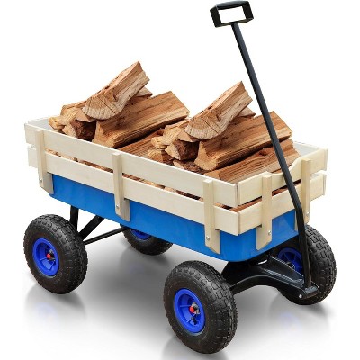 Unbanmax Outdoor Wagon All Terrain Rally Vehicle, with Removable Wooden Side Panels Pneumatic Tires