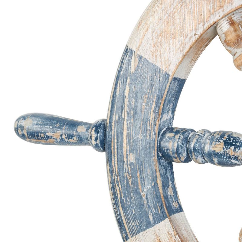 Olivia &#38; May 22&#34;x19&#34; Wood Ship Wheel Distressed Two-Toned Wall Decor with Brown Accents Blue, 3 of 8