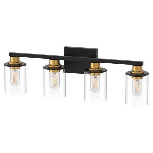 DORESshop 27 in. 4 Light Bathroom Vanity Light, Modern Black and Gold Bathroom Lights Fixtures Over Mirror with Clear Glass Shade - 1 of 4