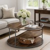 Royal Hampton 35 Inch 3 Tier Round Brown Coffee Table, Half Shelf Design, Gray Frame - 2 of 4