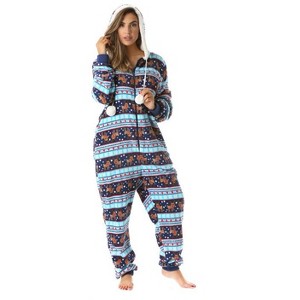 Just Love Womens One Piece Winter Holiday Adult Bodysuit Faux Shearling Lined Hoody Xmas Pajamas - 1 of 4