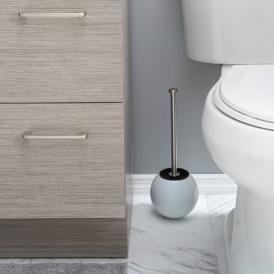 White Globe Design Stainless Steel Toilet Brush and Holder