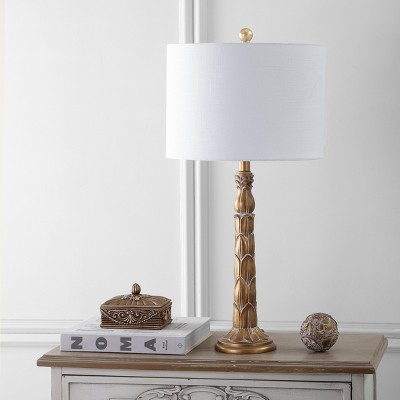 Antique Gold Resin Table Lamp with White Cotton Shade