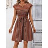 Coolmee Women's Dresses Crew Neck T Shirt Casual Mini Dresses Tie Waist Sundresses With Tie - 4 of 4
